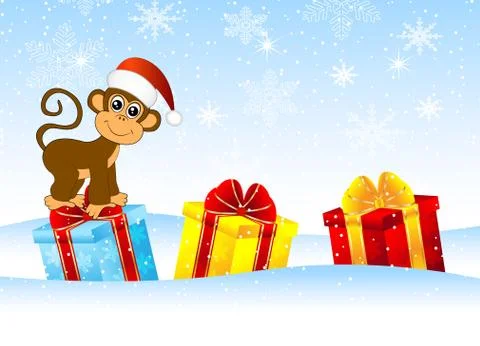 Monkey with gifts Stock Illustration