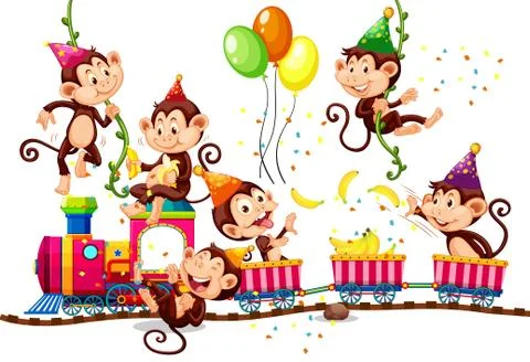 Monkey group in party theme isolated on white background Stock Illustration