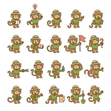 Monkey guide character set Stock Illustration