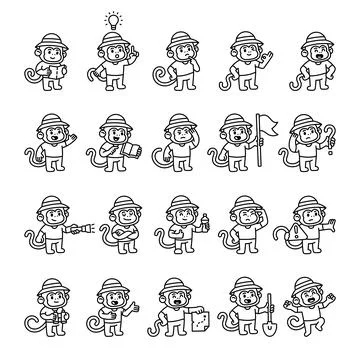 Monkey guide character set Stock Illustration