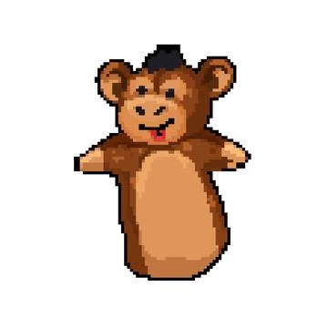 Monkey hand puppet pixel art vector illustration Stock Illustration