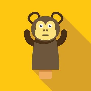 Monkey hand puppet raising arms on yellow background Stock Illustration
