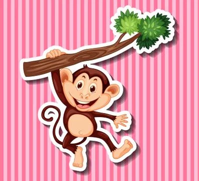 Monkey hanging on branch 스톡 일러스트