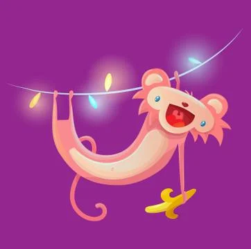 Monkey hanging on garland Stock Illustration