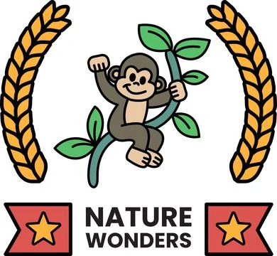 A monkey is hanging from a tree branch in the style of sign illustrations Stock Illustration