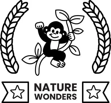 A monkey is hanging from a tree branch in the style of sign illustrations Stock Illustration