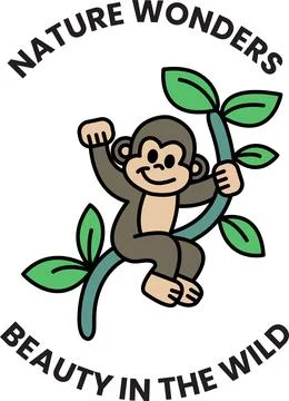 A monkey is hanging from a tree branch in the style of sign illustrations Stockillustratie