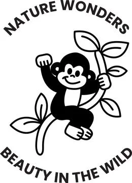 A monkey is hanging from a tree branch in the style of sign illustrations Stock Illustration