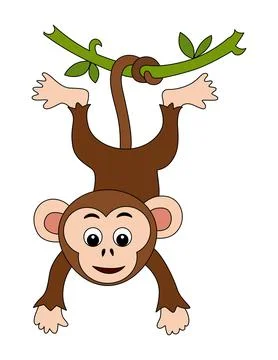 Monkey hanging on tree on a white background Stock Illustration