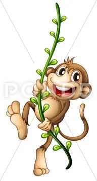 A monkey hanging on a vine Stock Illustration