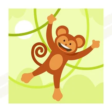 Monkey-hanging-on-vines Stock Illustration