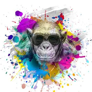 Monkey head in eyeglasses with creative colorful abstract elements on dark ba Stock Illustration