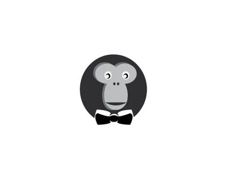 Monkey head with face smile and tie for logo design Stock Illustration