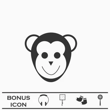 Monkey head icon flat. Stock Illustration
