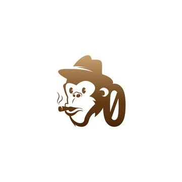 Monkey head icon logo with number zero template design 스톡 일러스트