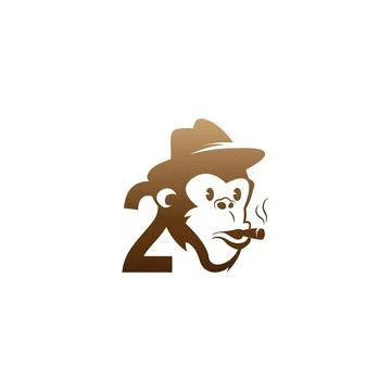 Monkey head icon logo with number 2 template design Stock Illustration