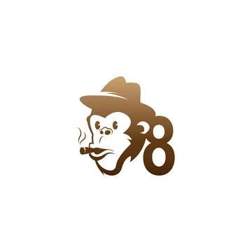 Monkey head icon logo with number 8 template design Stock Illustration