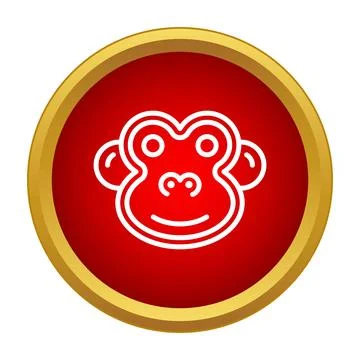 Monkey head icon outlines drawing inside red circle Stock Illustration