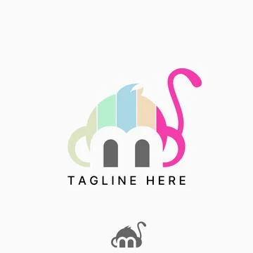 Monkey head initial B or 3 font eyes negative space animal sticker zoo gorilla Stock Illustration