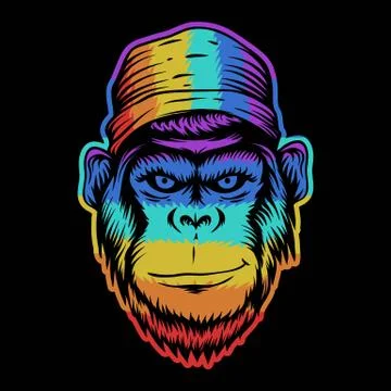 Monkey head smile colorful vector illustration Illustrazione stock