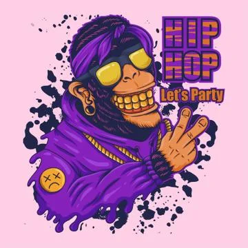 Monkey hip hop party vector illustration Stock Illustration