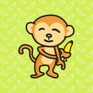 Monkey holding a banana vector illustration. Stock Illustration
