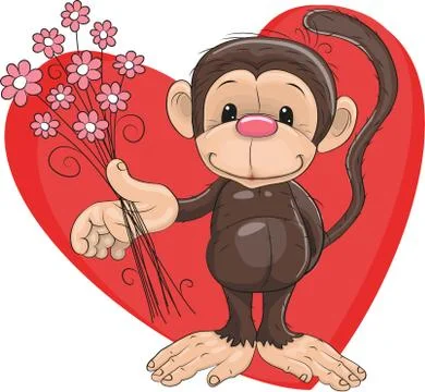 Monkey is holding flowers Stock Illustration