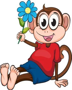 Monkey is holding flowers Stock Illustration