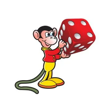 Monkey holding huge dice Stock Illustration