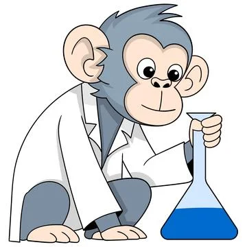 Monkey holding a test tube doing scientific research Stock Illustration