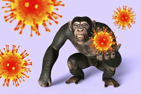Monkey holding a virus, conceptual 3D illustration Stock Illustration