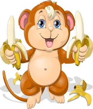 Monkey holds bananas Stock Illustration