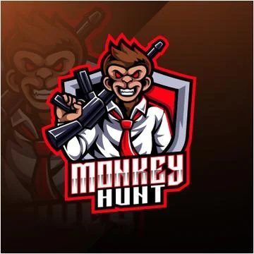 Monkey hunt mascot logo design Illustrazione stock