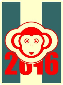 Monkey icon and 2016 new year number Stock Illustration