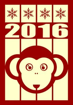 Monkey icon and 2016 new year number Stock Illustration