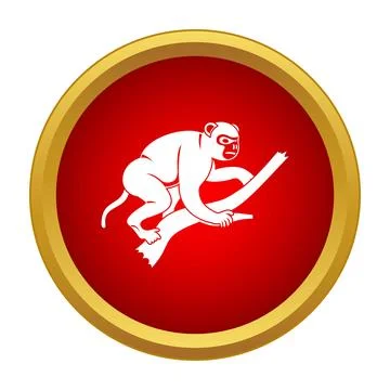 Monkey icon climbing red circle gold frame Illustration