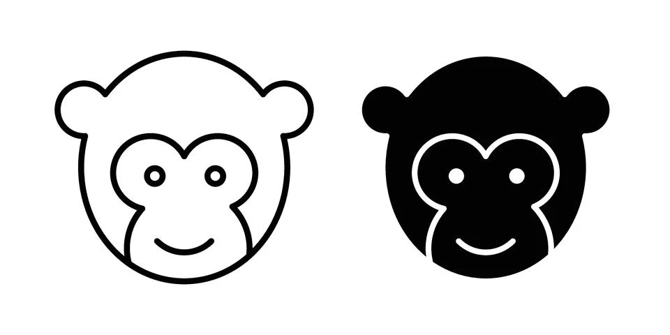 Monkey icon drawing lines. Silhouette style vector bundle Stock Illustration