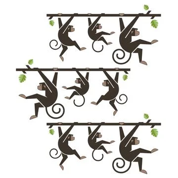 Monkey icon hanging on a tree branch Stock Illustration