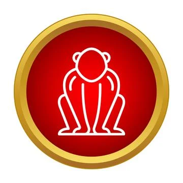 Monkey icon representing a primate in a red circular button Stock Illustration