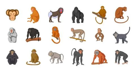 Monkey icon set, cartoon style Stock Illustration