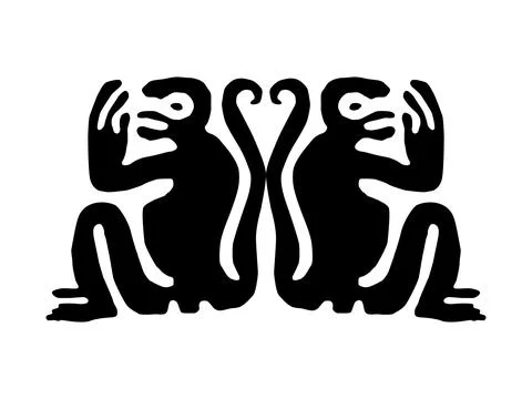 Monkey illustration created in the style of ancient Stone Age Stock Illustration