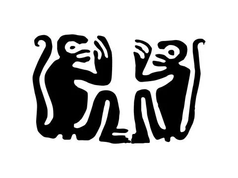 Monkey illustration created in the style of ancient Stone Age Stock Illustration