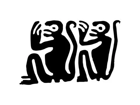 Monkey illustration created in the style of ancient Stone Age Stock Illustration