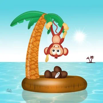 Monkey on inflatable palm Stock Illustration