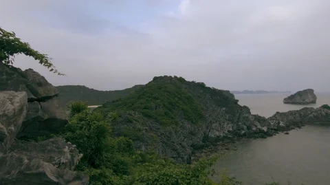 Monkey island panoramic scenario Lan Ha bay, landmark destination, Vietnam. (C) Stock Footage 99617484