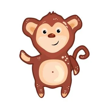 Monkey isolated on white background. Cute chimpanzee waving hand. Stock Illustration