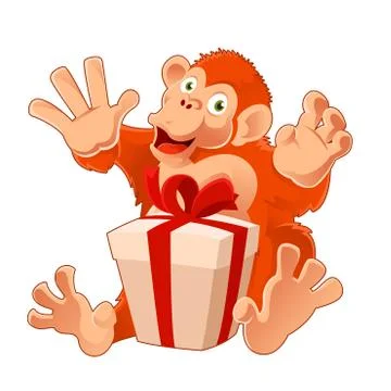 Monkey with its present Illustrazione stock