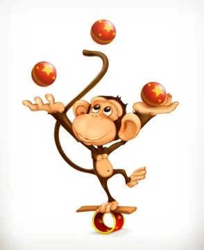 Monkey juggler, circus performer, vector character Stock Illustration