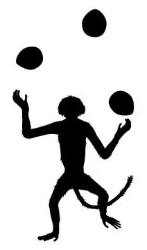Monkey juggling coconuts sihouette Illustrazione stock