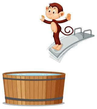 Monkey jumping on diving board Stock Illustration